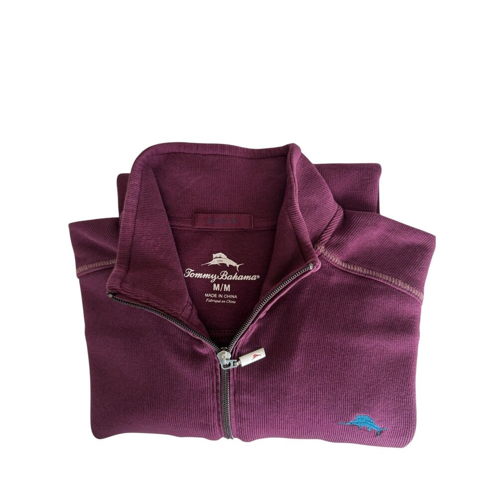 Tommy Bahama Embacadero Mens Medium 1/4 Zip Pullover Burgundy Marlin Sweatshirt - Picture 7 of 7
